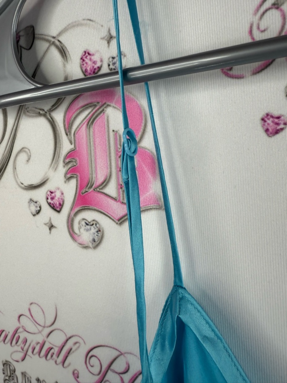 Silk and Satin dress rhinestone diamond Aqua Slip Dress with Keyhole Detail - Picture 10 of 13